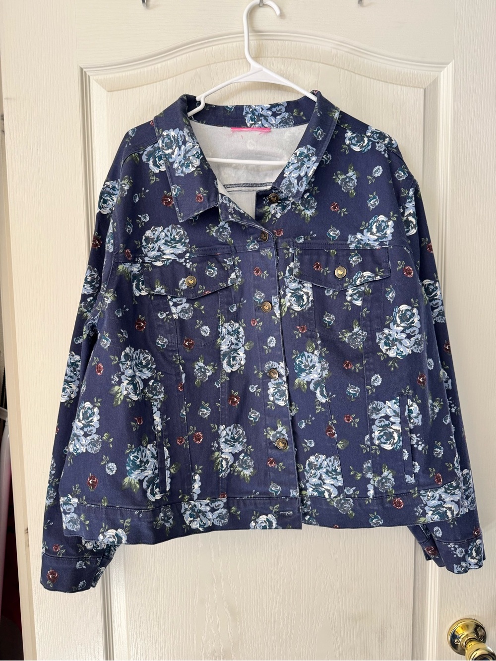 Woman Within Navy Floral Denim Jacket